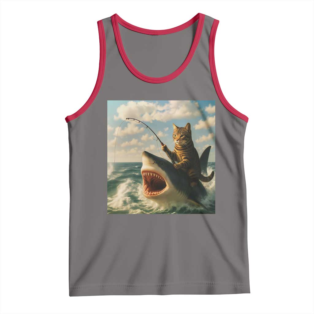 Funny Cat Riding Shark Tank Top Fishing Fisherman Ocean Lover Humor - Wonder Print Shop