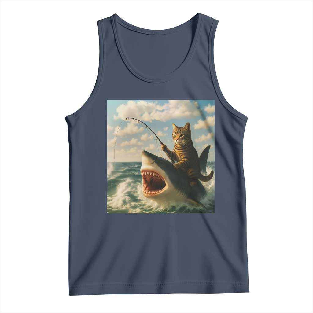 Funny Cat Riding Shark Tank Top Fishing Fisherman Ocean Lover Humor - Wonder Print Shop