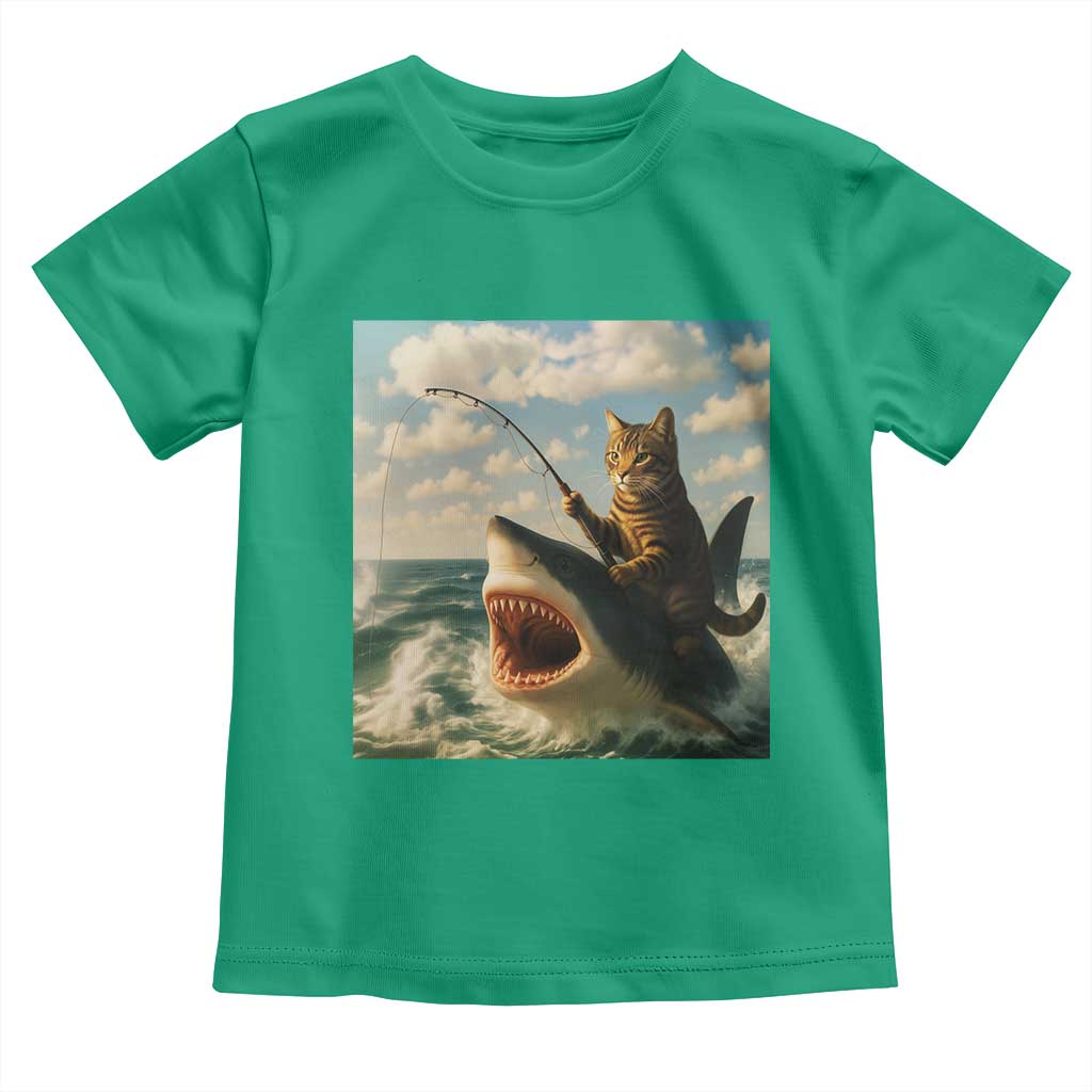 Funny Cat Riding Shark Toddler T Shirt Fishing Fisherman Ocean Lover Humor - Wonder Print Shop