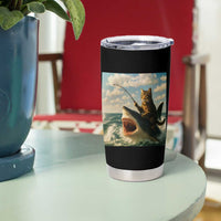 Funny Cat Riding Shark Tumbler Cup Fishing Fisherman Ocean Lover Humor