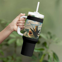 Funny Cat Riding Shark Tumbler With Handle Fishing Fisherman Ocean Lover Humor
