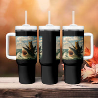 Funny Cat Riding Shark Tumbler With Handle Fishing Fisherman Ocean Lover Humor