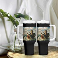 Funny Cat Riding Shark Tumbler With Handle Fishing Fisherman Ocean Lover Humor