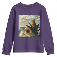 Funny Cat Riding Shark Youth Sweatshirt Fishing Fisherman Ocean Lover Humor - Wonder Print Shop