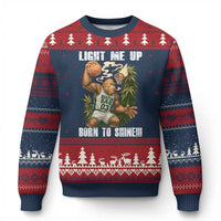Funny Bigfoot Basketball Ugly Christmas Sweater Light Me Up Born To Shine - Wonder Print Shop