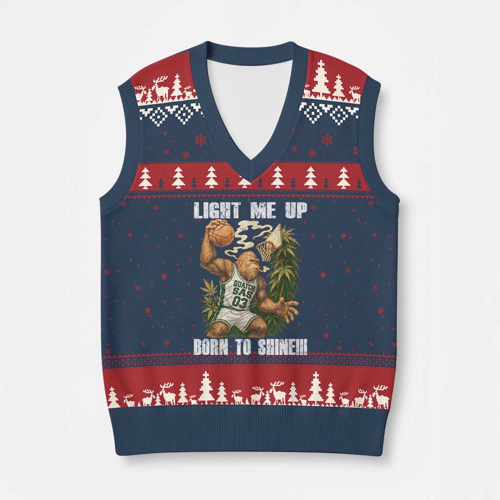 Funny Bigfoot Basketball V-Neck Knit Sweater Vest Light Me Up Born To Shine - Wonder Print Shop