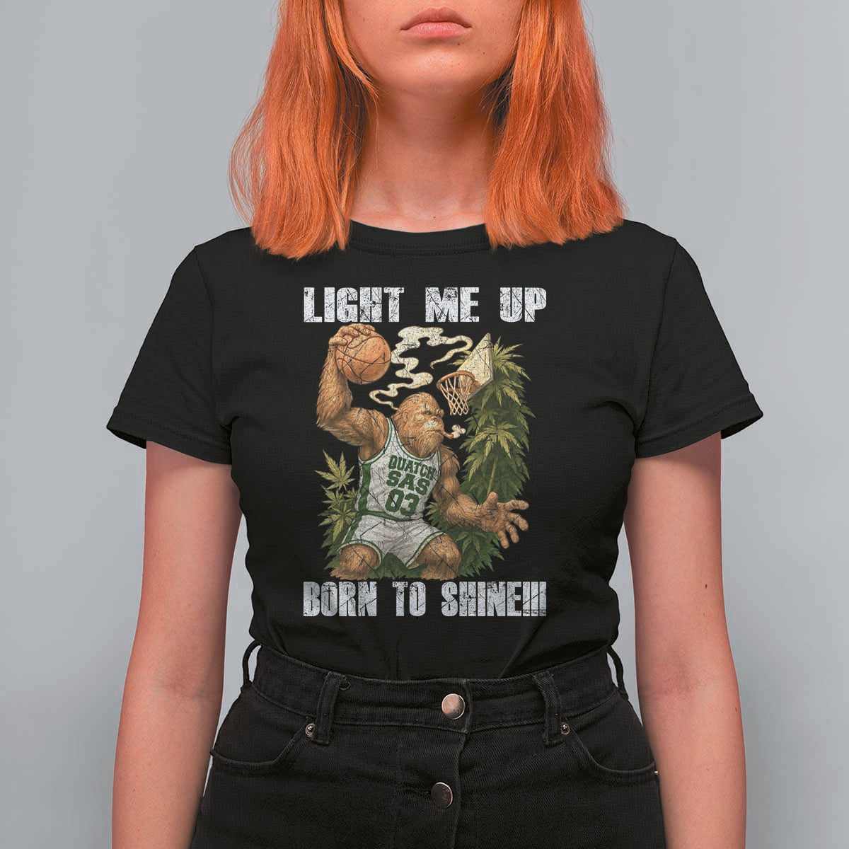 Funny Bigfoot Basketball T Shirt For Women Light Me Up Born To Shine - Wonder Print Shop