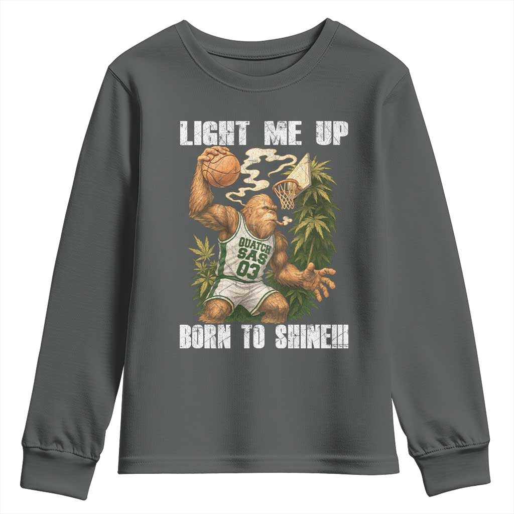 Funny Bigfoot Basketball Youth Sweatshirt Light Me Up Born To Shine - Wonder Print Shop