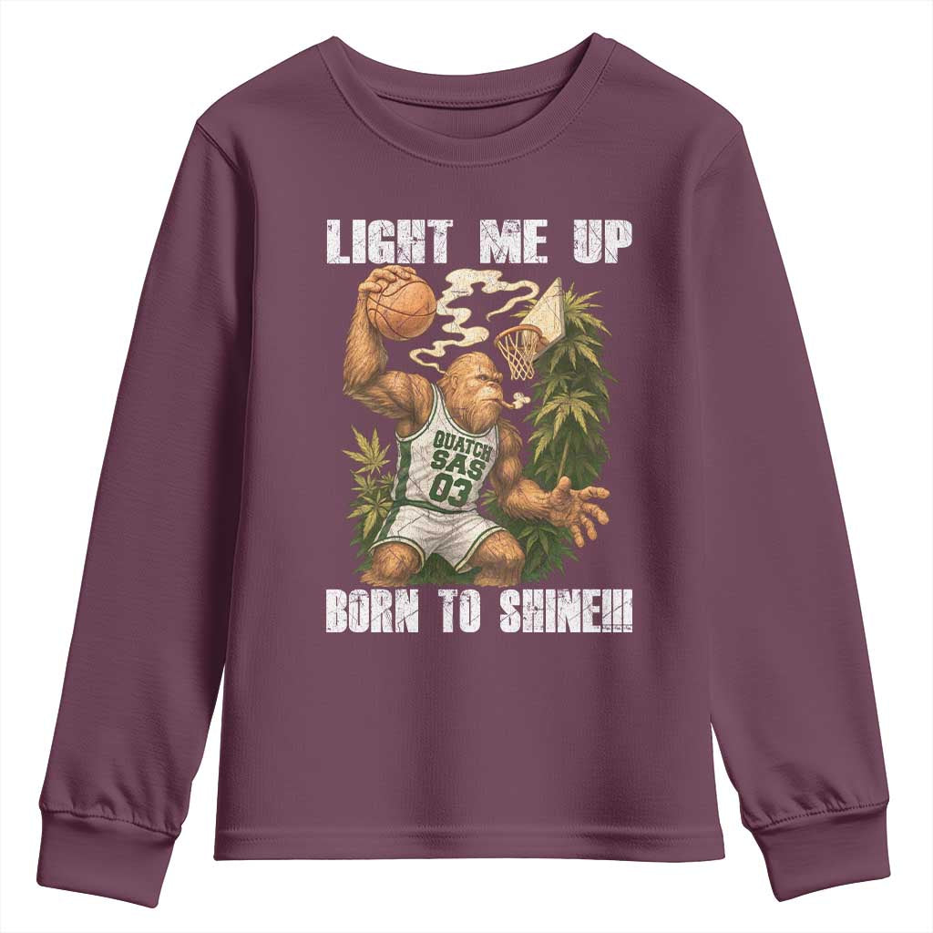 Funny Bigfoot Basketball Youth Sweatshirt Light Me Up Born To Shine - Wonder Print Shop