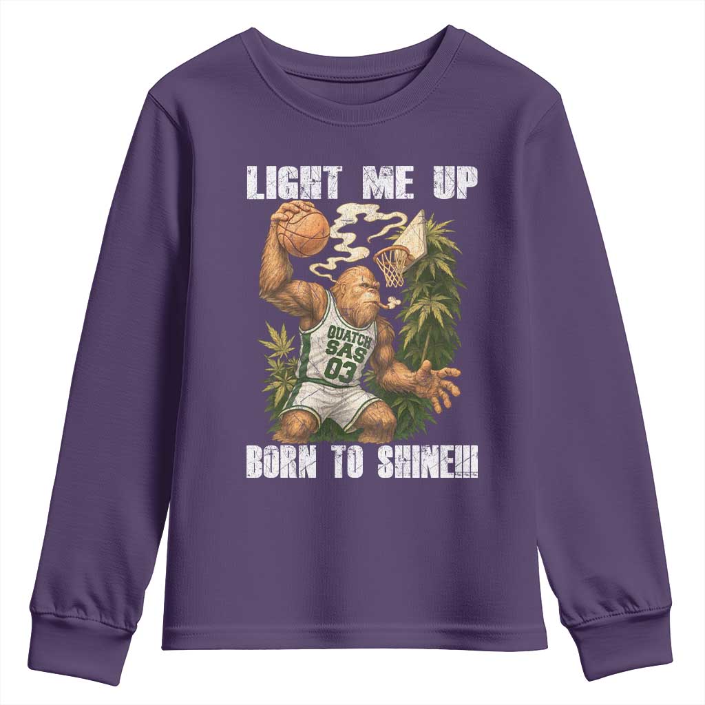 Funny Bigfoot Basketball Youth Sweatshirt Light Me Up Born To Shine - Wonder Print Shop