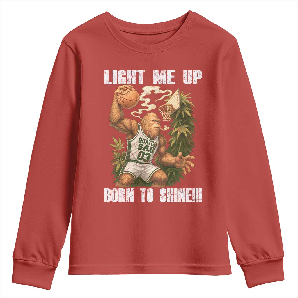 Funny Bigfoot Basketball Youth Sweatshirt Light Me Up Born To Shine - Wonder Print Shop