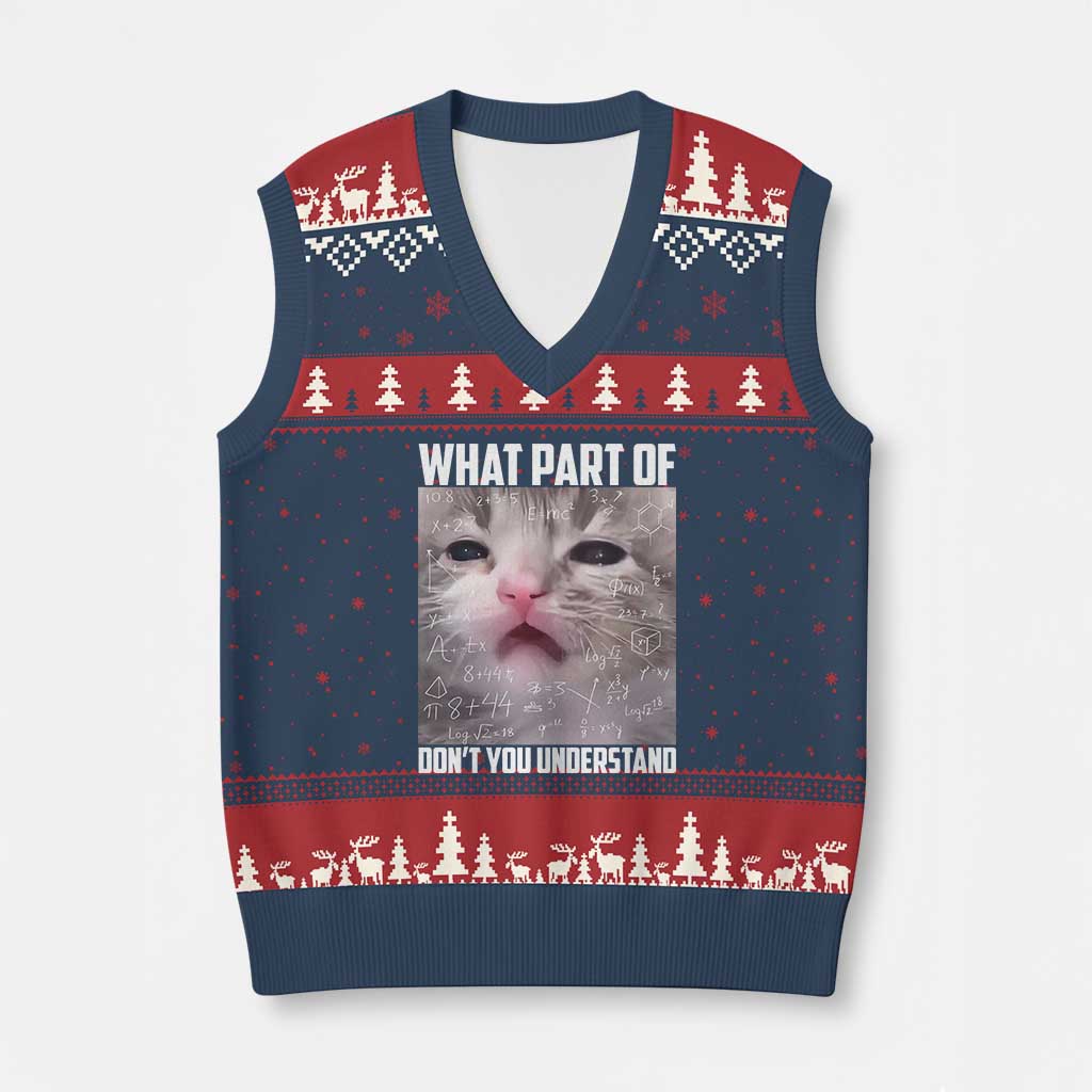Funny Math Cat Lover V-Neck Knit Sweater Vest What Part Of Do Not You Understand - Wonder Print Shop