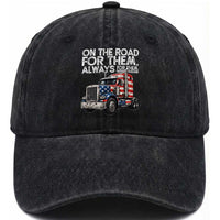 Truck Driver American Flag Washed Cotton Baseball Cap On The Road For Them Always For Them Trucker Life