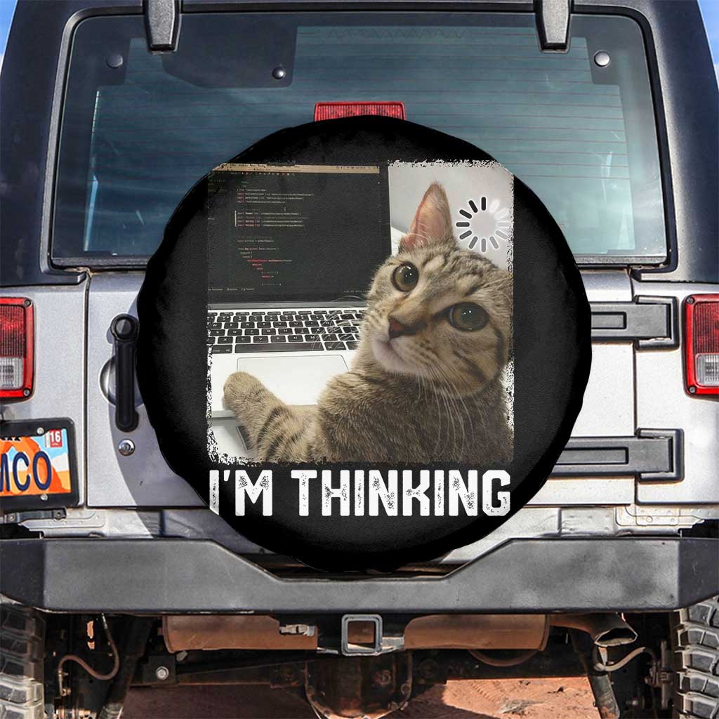 Tech Support Cat Spare Tire Cover I'm Thinking Funny Computer Engineer Coding Kitty - Wonder Print Shop