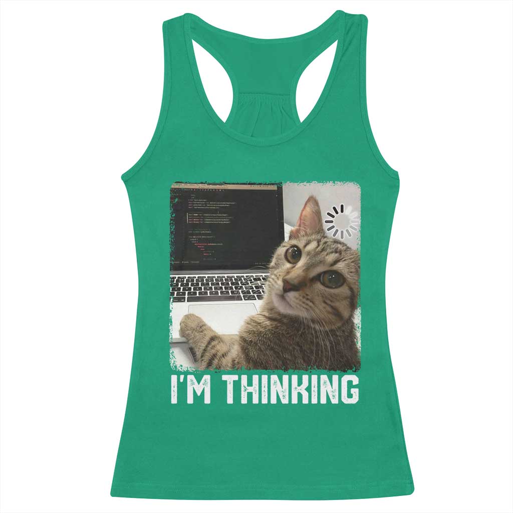 Tech Support Cat Racerback Tank Top I'm Thinking Funny Computer Engineer Coding Kitty - Wonder Print Shop