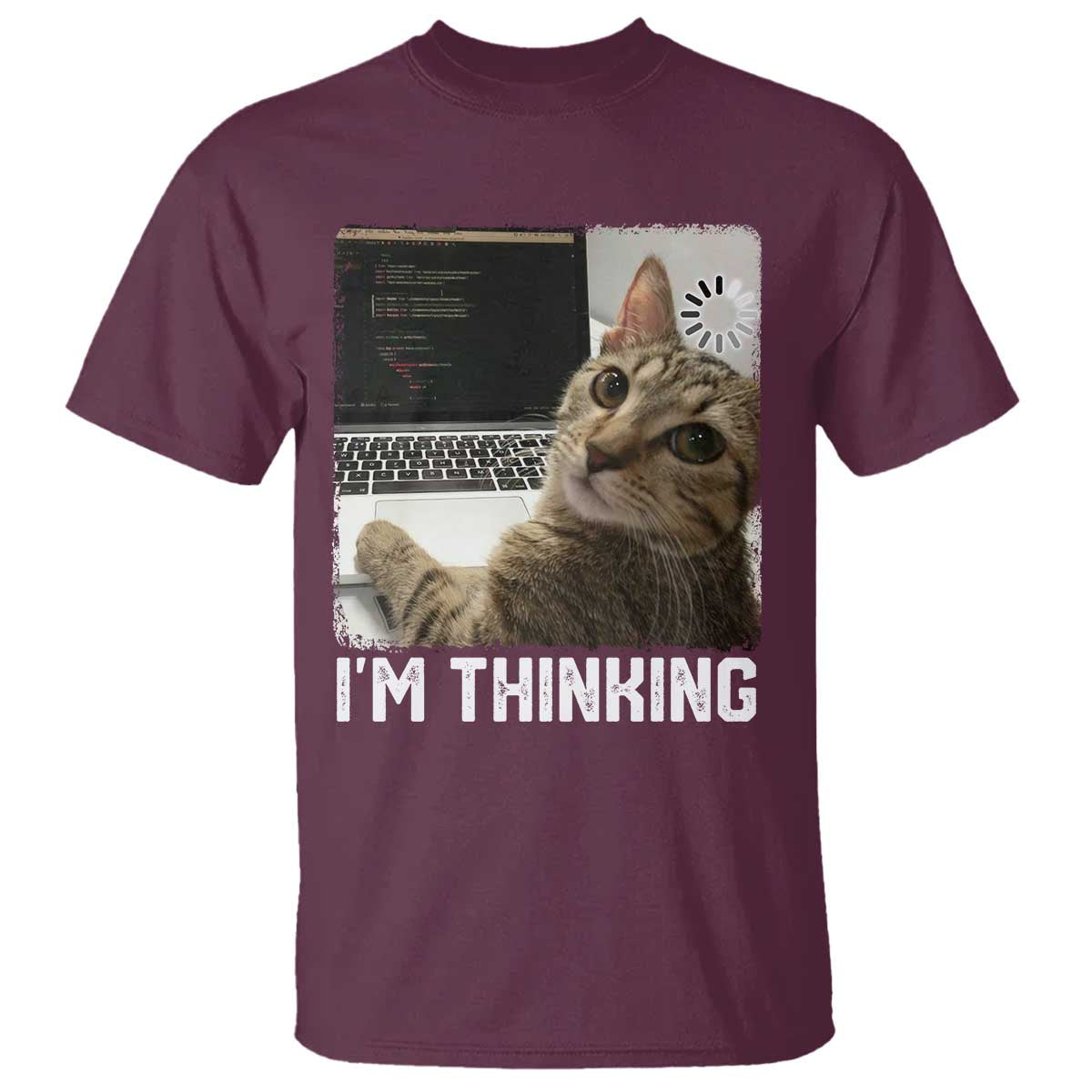 Tech Support Cat T Shirt I'm Thinking Funny Computer Engineer Coding Kitty - Wonder Print Shop