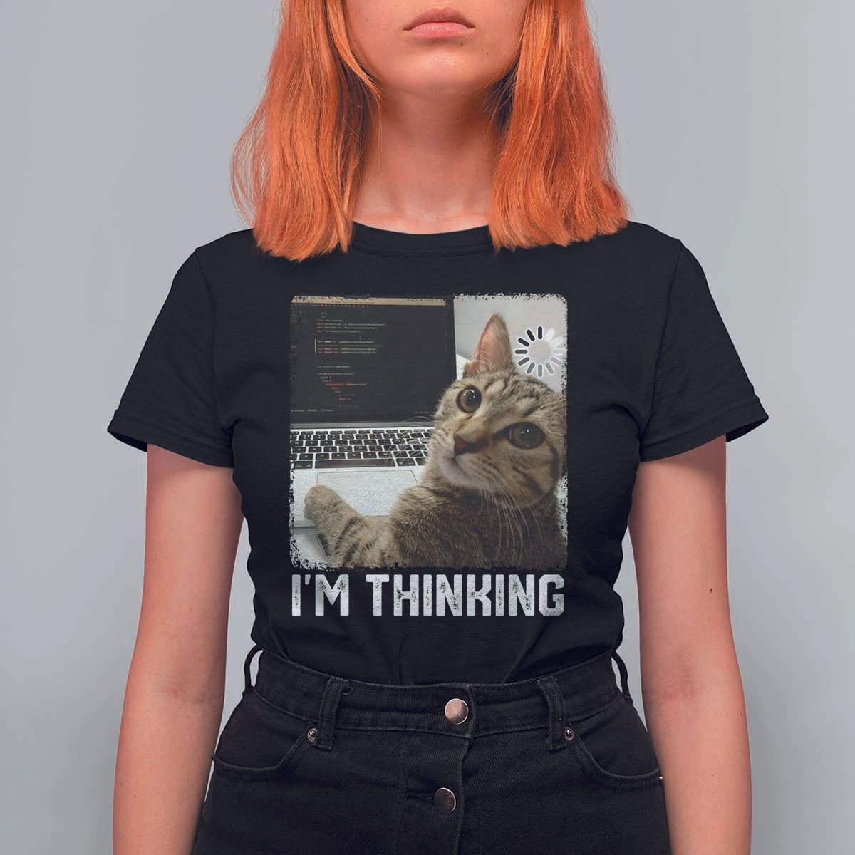 Tech Support Cat T Shirt For Women I'm Thinking Funny Computer Engineer Coding Kitty - Wonder Print Shop