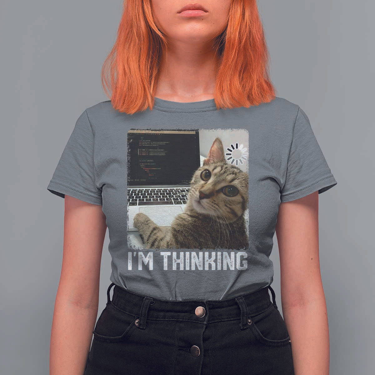 Tech Support Cat T Shirt For Women I'm Thinking Funny Computer Engineer Coding Kitty - Wonder Print Shop