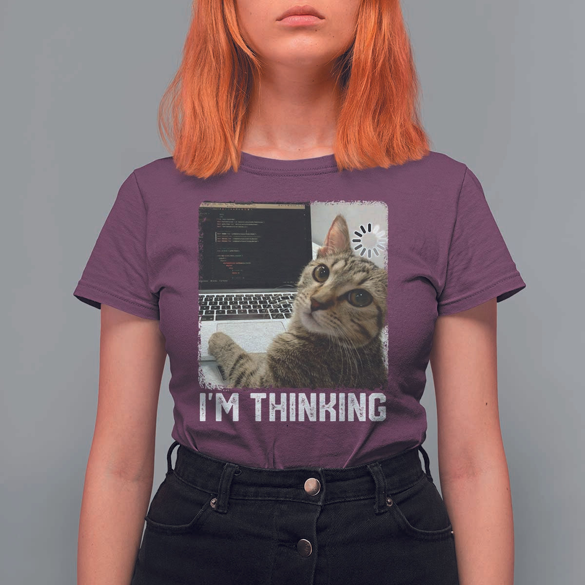 Tech Support Cat T Shirt For Women I'm Thinking Funny Computer Engineer Coding Kitty - Wonder Print Shop