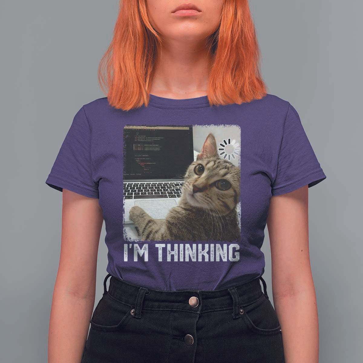 Tech Support Cat T Shirt For Women I'm Thinking Funny Computer Engineer Coding Kitty - Wonder Print Shop