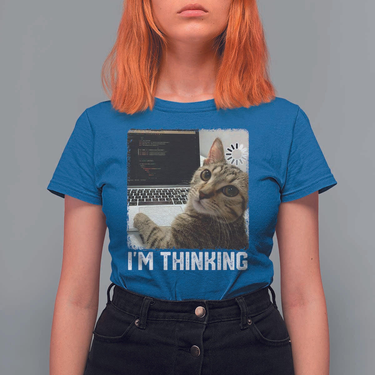Tech Support Cat T Shirt For Women I'm Thinking Funny Computer Engineer Coding Kitty - Wonder Print Shop