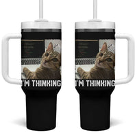 Tech Support Cat Tumbler With Handle I'm Thinking Funny Computer Engineer Coding Kitty