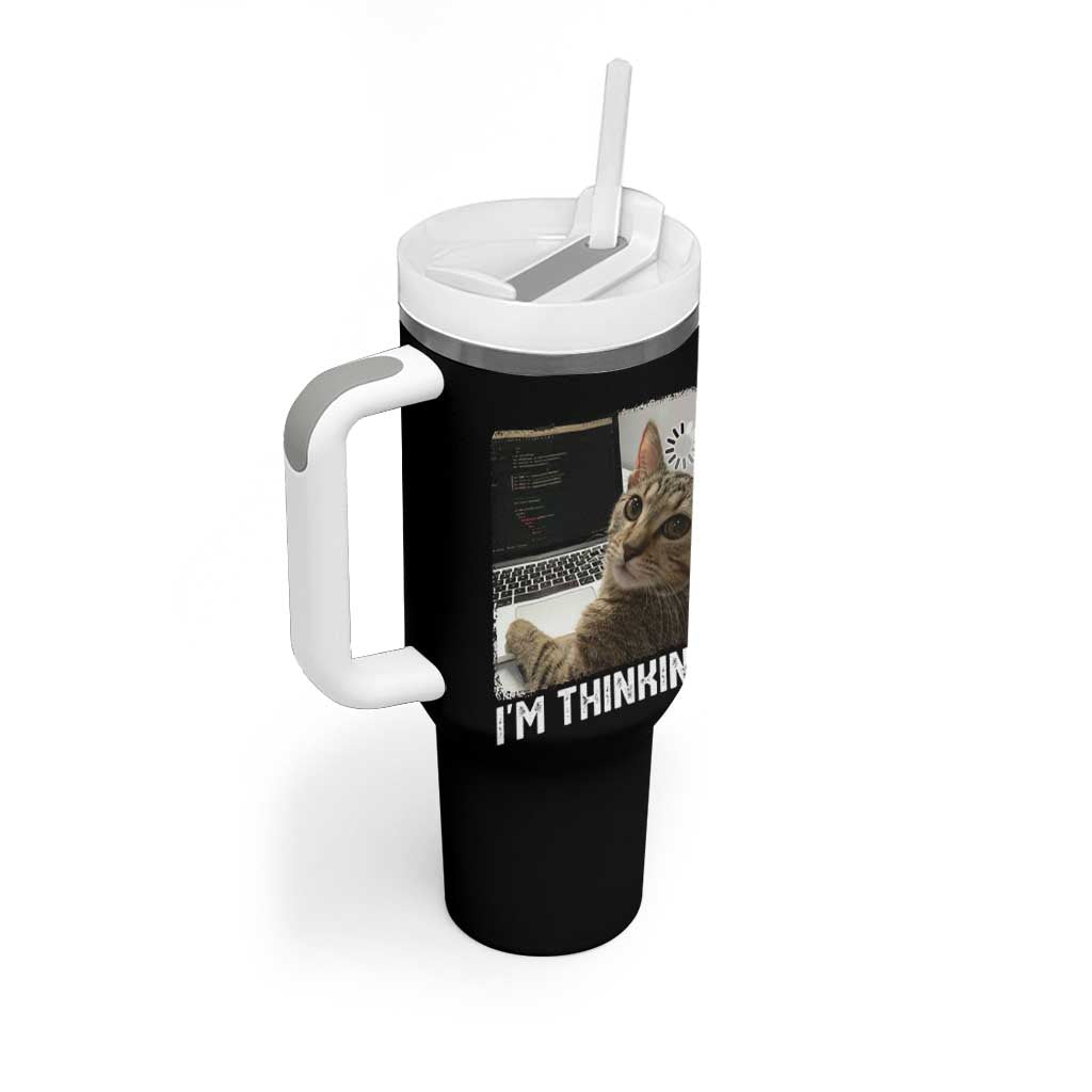 Tech Support Cat Tumbler With Handle I'm Thinking Funny Computer Engineer Coding Kitty