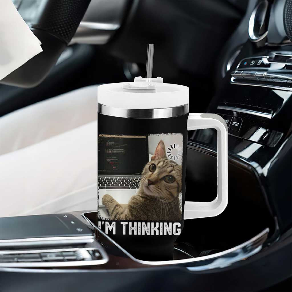 Tech Support Cat Tumbler With Handle I'm Thinking Funny Computer Engineer Coding Kitty