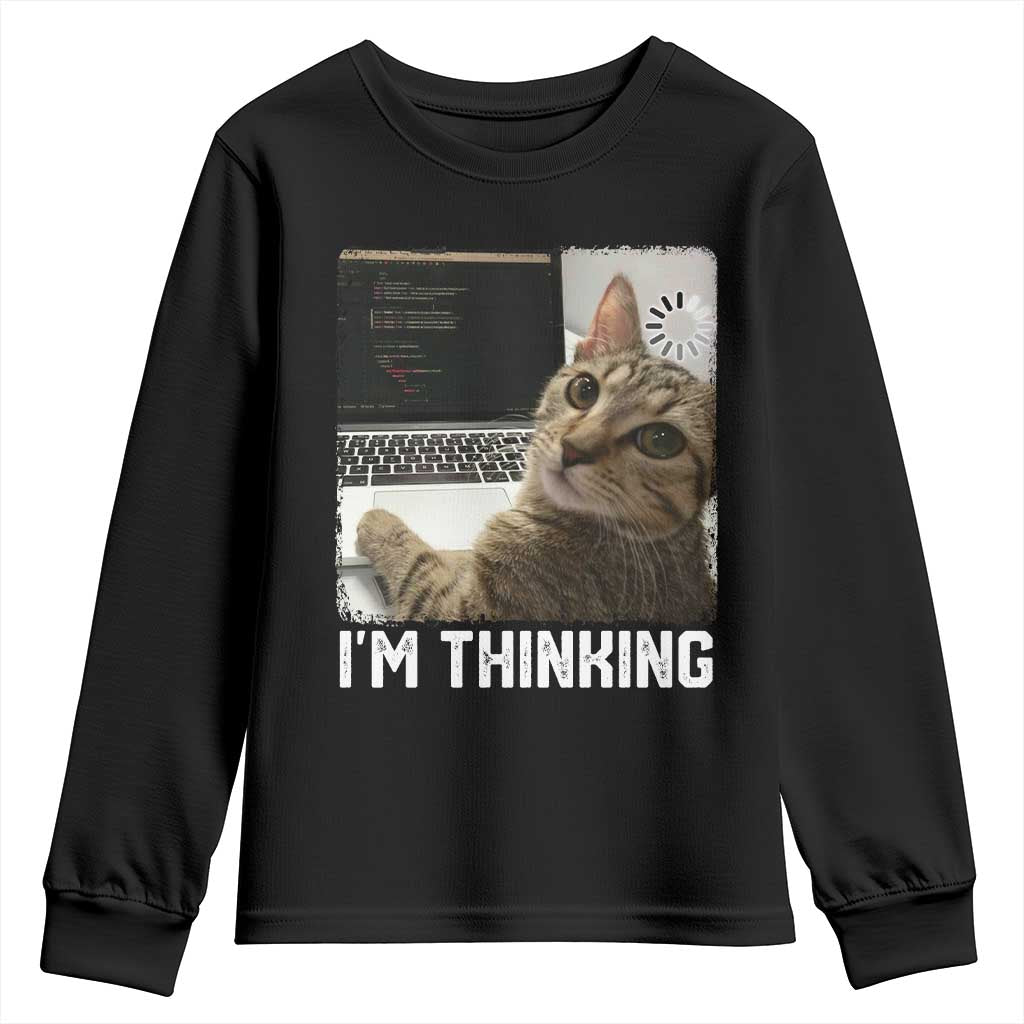 Tech Support Cat Youth Sweatshirt I'm Thinking Funny Computer Engineer Coding Kitty - Wonder Print Shop