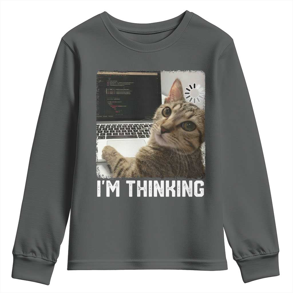 Tech Support Cat Youth Sweatshirt I'm Thinking Funny Computer Engineer Coding Kitty - Wonder Print Shop