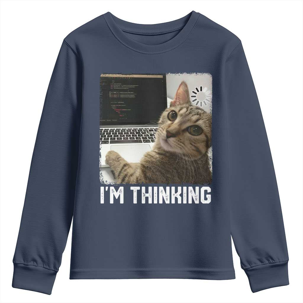 Tech Support Cat Youth Sweatshirt I'm Thinking Funny Computer Engineer Coding Kitty - Wonder Print Shop