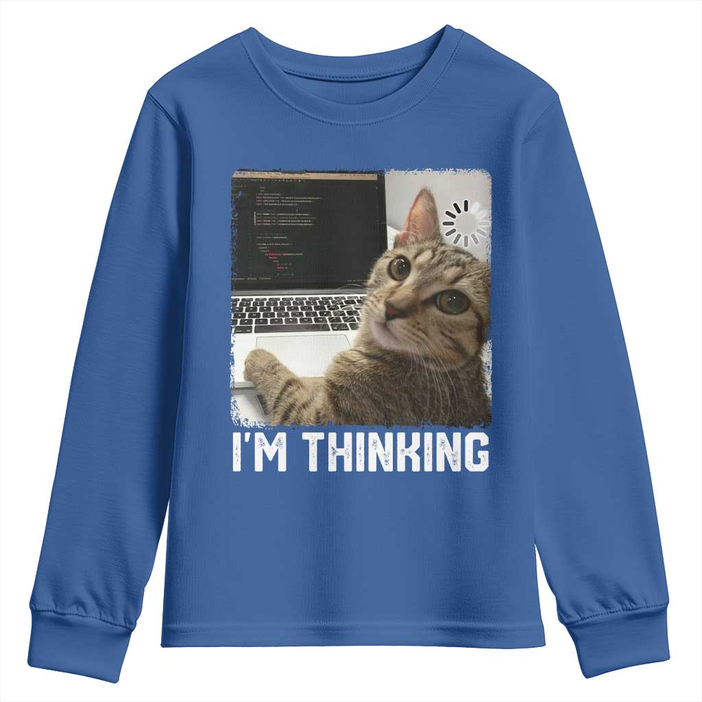 Tech Support Cat Youth Sweatshirt I'm Thinking Funny Computer Engineer Coding Kitty - Wonder Print Shop