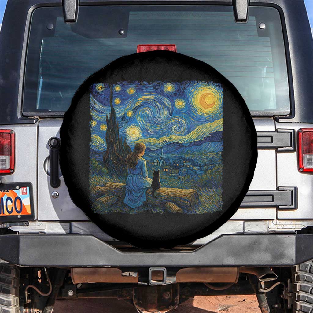 Cute Cat Starry Night Spare Tire Cover Kitty Lovers - Wonder Print Shop