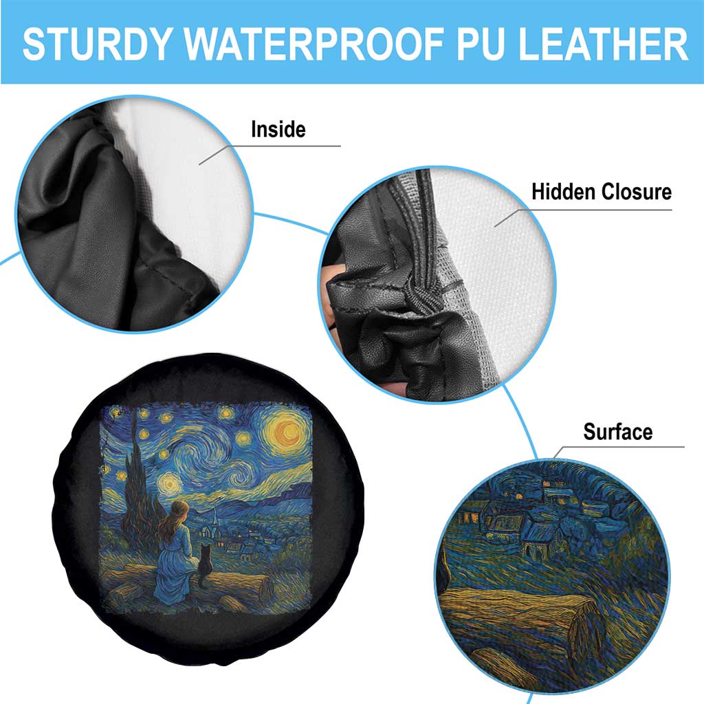 Cute Cat Starry Night Spare Tire Cover Kitty Lovers - Wonder Print Shop