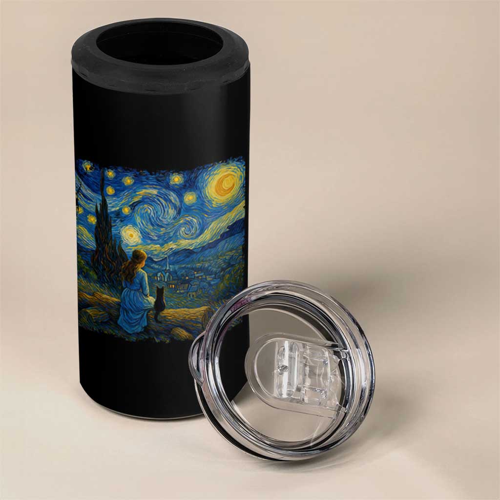 Cute Cat Starry Night 4 in 1 Can Cooler Tumbler Kitty Lovers