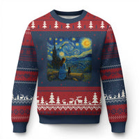 Cute Cat Starry Night Ugly Christmas Sweater Kitty Lovers - Wonder Print Shop