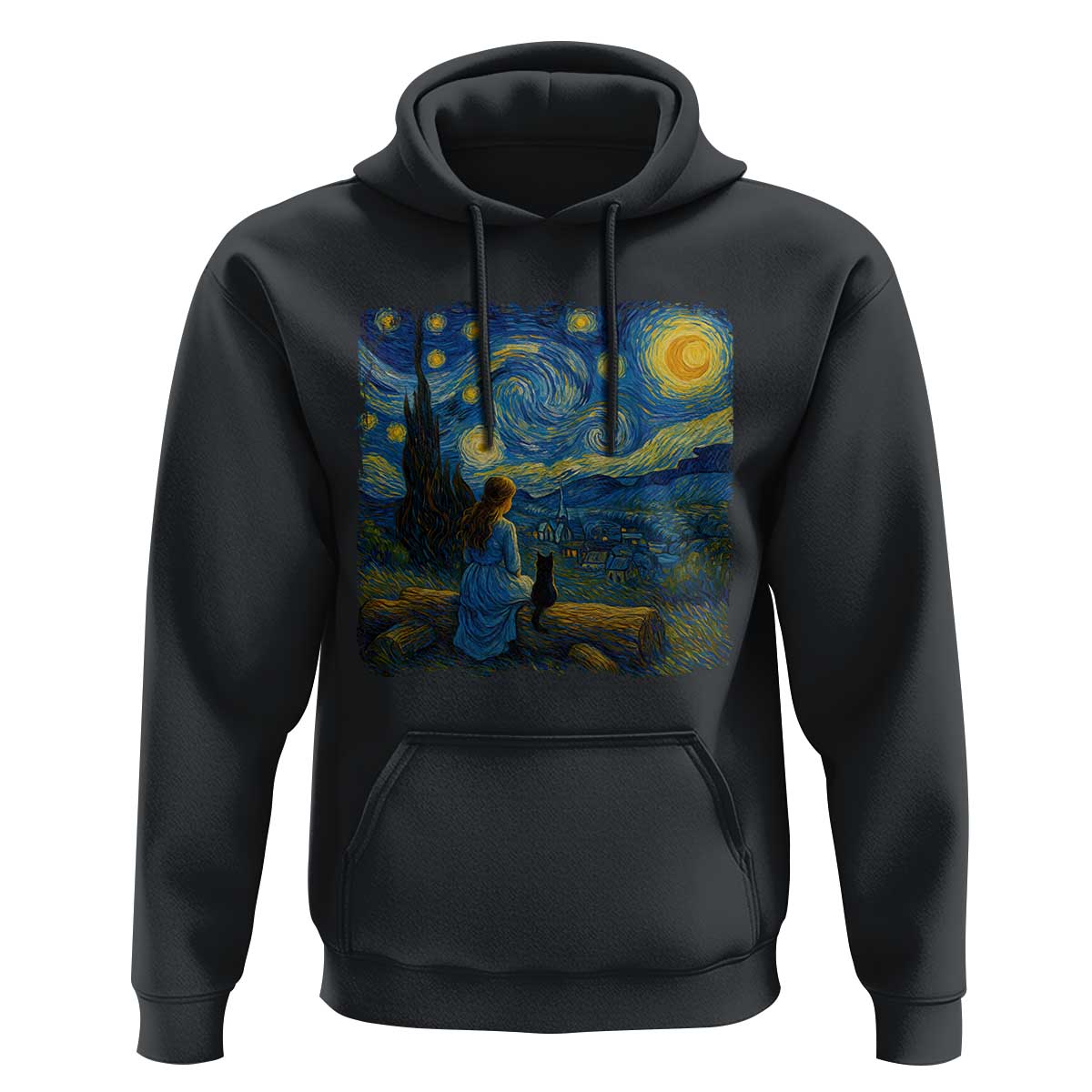 Cute Cat Starry Night Hoodie Kitty Lovers - Wonder Print Shop