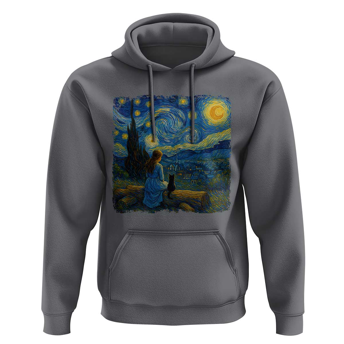 Cute Cat Starry Night Hoodie Kitty Lovers - Wonder Print Shop