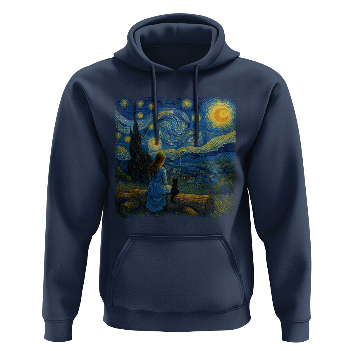 Cute Cat Starry Night Hoodie Kitty Lovers - Wonder Print Shop