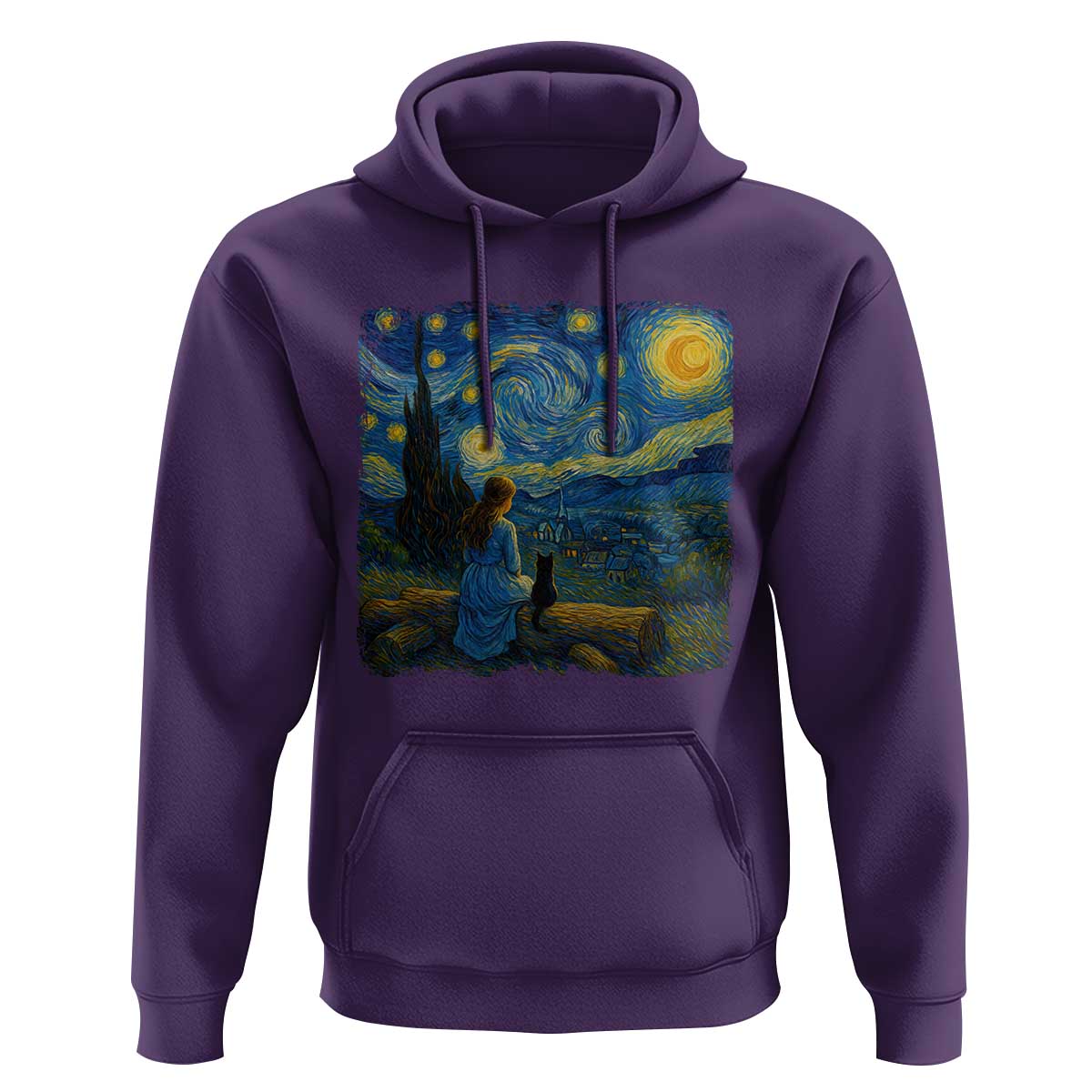 Cute Cat Starry Night Hoodie Kitty Lovers - Wonder Print Shop