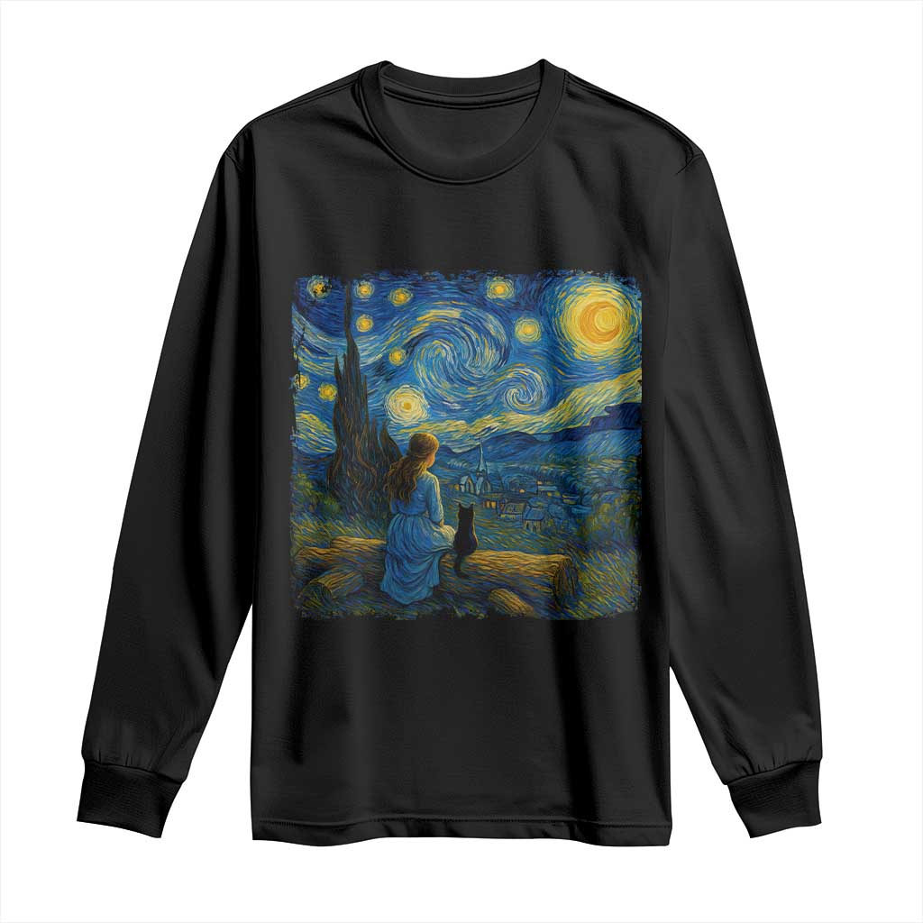 Cute Cat Starry Night Long Sleeve Shirt Kitty Lovers - Wonder Print Shop