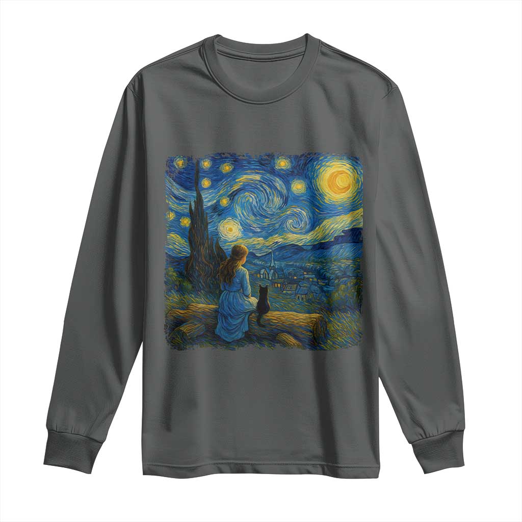 Cute Cat Starry Night Long Sleeve Shirt Kitty Lovers - Wonder Print Shop