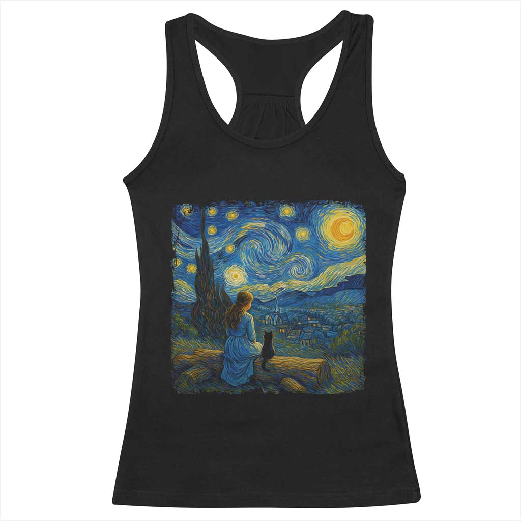 Cute Cat Starry Night Racerback Tank Top Kitty Lovers - Wonder Print Shop