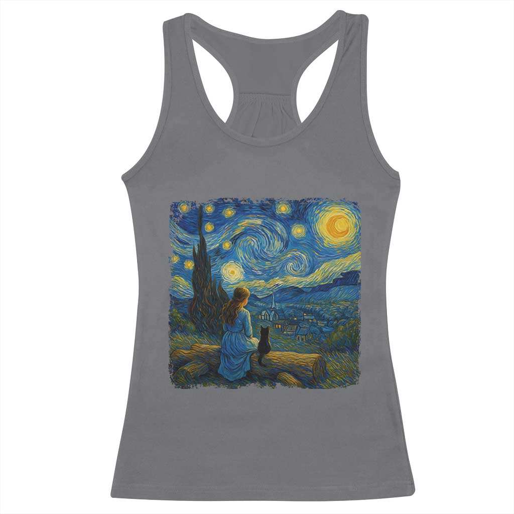 Cute Cat Starry Night Racerback Tank Top Kitty Lovers - Wonder Print Shop