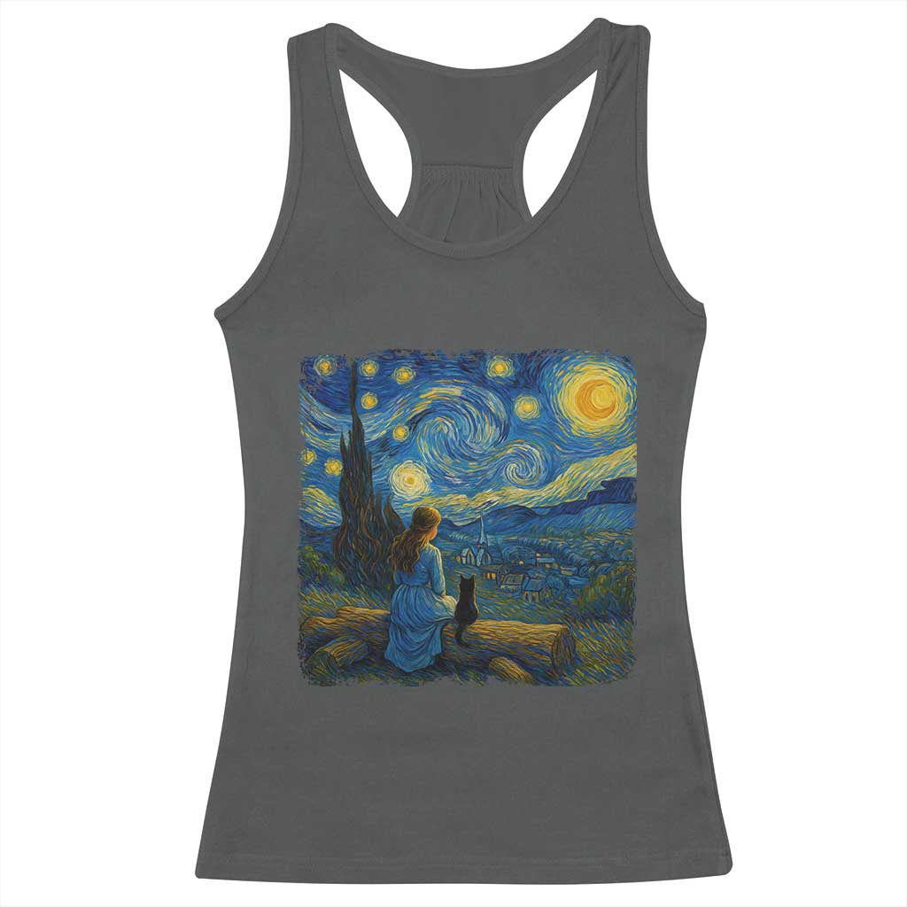 Cute Cat Starry Night Racerback Tank Top Kitty Lovers - Wonder Print Shop