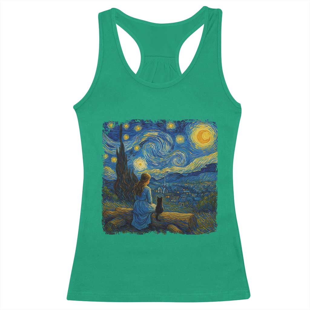 Cute Cat Starry Night Racerback Tank Top Kitty Lovers - Wonder Print Shop