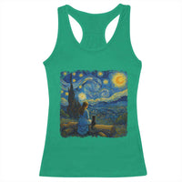 Cute Cat Starry Night Racerback Tank Top Kitty Lovers - Wonder Print Shop