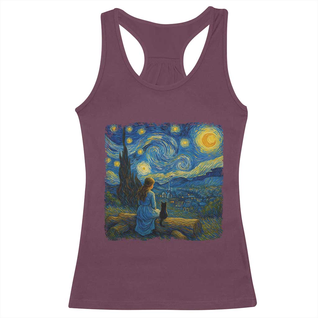 Cute Cat Starry Night Racerback Tank Top Kitty Lovers - Wonder Print Shop