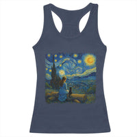 Cute Cat Starry Night Racerback Tank Top Kitty Lovers - Wonder Print Shop
