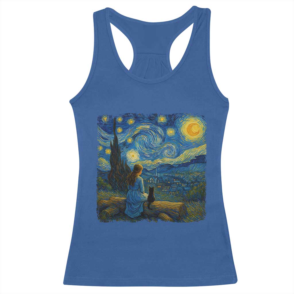 Cute Cat Starry Night Racerback Tank Top Kitty Lovers - Wonder Print Shop